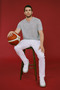 Men's Grey-Ecru 100% Linen Slim Fit Slim Fit Striped Crew Neck T-Shirt - 2
