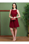 Women Red Textured V-Back Mini Dress - 5