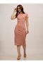 Peach Crew Neck Bodycon Midi Dress - 3