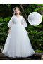 White Mesh Lace Detail Balloon Sleeve Dress - 2