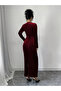 Velvet Look Fitted Waist Long Sleeve Maxi Dress - 2
