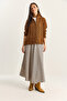 Women's Beige Plaid Patterned Long Skirt De251112 60283838 - 5