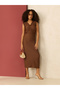 Brown Ruching Detail Midi Dress - 4
