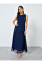 Navy Blue Floral Print Chiffon Maxi Dress - 5