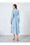 Blue Swiss Dots Detail Midi Dress - 5