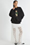 Women's Oversize Sweatshirt with Bear Print in Black – Crew Neck, 3 Thread Ribs - 2