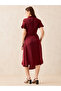 Maroon Wrap Front Shirt Midi Dress - 3
