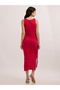 Pink Ribbed Bodycon Dress with Side Slit - 4