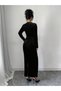 Velvet Look Fitted Waist Long Sleeve Maxi Dress - 2