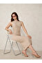 Beige Textured Knit Bodycon Midi Dress - 5