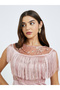 Lace Boat Neck with Fringe Detail Mermaid Hem Maxi Dress - 4