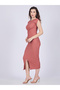 Peach Textured Knit Bodycon Midi Dress - 3