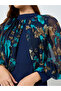 Navy Blue Floral Print Chiffon Maxi Dress - 3