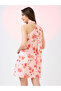 Pink Scarf Drape One Shoulder Floral Print Mini Dress - 3