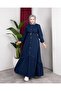 Women's Buttoned Belted Denim Dark Blue Dress - 3
