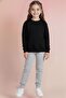 Girl's Heart Printed Crew Neck Tracksuit Set – Black & Grey - 2