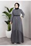 Women's Buttoned Belted Denim Dark Gray Jeans Dress