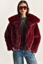 Women's Burgundy Collared Lined Premium Fur Mbms037 60501037