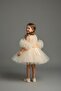 salmon Pom-Pom Sleeved rose patterned tulle Party And Birthday Dress - 2