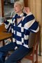Navy Blue Striped Scarf Women's Knitwear Cardigan Sh331 - 6
