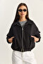 Women's Black Oversize Buckle-Lined Suede Bomber Jacket 2789 60281130 - 6
