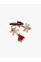 New Year Themed Multicolored Stone Detailed Asymmetrical Snowflake Earrings - 3