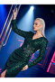 Women's Imported Fringed Sequin Fabric V-Neck Lined Rose Detail Special Design Dress - 7