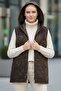 Italian Brown K Hooded Sleeveless Zippered Kangaroo Pocket Sequined Quilted Woven Vest 67 62 - 2