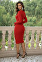 Half High Neck Bodycon Long Sleeve Corded Fabric Ribbed Knit Mini Length Dress-Red - 3