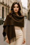 Women's Basic Brown Tasseled Boucle Scarf - Shawl 45X200 cm Sal1285 - 4