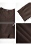 Women's Brown V-Neck Oversized Knit Sweater, Knit Sweater Fmoda1970 - 7