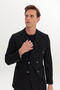 Men's Black Slim Fit Slim Fit Swallow Collar Dobby Pocket Double-Breasted Blazer Jacket - 3