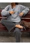 Women's Gray Melange V-Neck Oversized Knitwear Sweater, Knitwear Sweater Fmoda1970 - 2