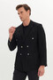Men's Black Slim Fit Slim Fit Swallow Collar Dobby Pocket Double-Breasted Blazer Jacket - 5