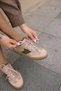 Cori̇a Women's Beige Green Ga Paneled Leather Lace-Up Sneaker - 5