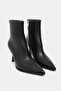 Marma Black Matte Zip Detail Pointed Toe Women's Heeled Boots - 4