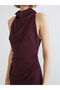 Lcw Vision Plum Draped Neckline Gathered Crepe Dress - 3