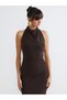 Özmarka New Season Flowy Neckline Gathered Crepe Dress - 4