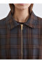 Özmarka New Season Shirt Collar Plaid Oversized Women's Jacket - 3