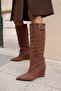 Mella Women's Brown Suede Wedge Heel Boots - 6