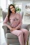 Powder Pink Beautiful Patterned Hooded Plush Fleece Pajama Set - 2