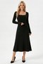 Mjn1009 Women's Square Neck Long Sleeve Ribbed Knit Midi Dress – with Belt Gift - 7