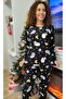 Women's Cotton Fabric Micro Suede Black Color Lamb Patterned Pajama Set