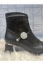 Flr 212 Women's Black Zippered Black Suede Detailed Thick Heeled Daily Stylish Boots - 5