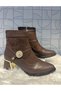 Flr 212 Brown Zippered Brown Suede Detailed Thick Heeled Daily Stylish Boots