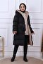 Double-Sided Wearable Hooded Long Women's Puffer Jacket – Black/Beige – Waterproof Winter Coat