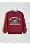 Xside Burgundy Printed Oversize Women's Thick Sweatshirt - 5