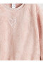 Pink heart embroidered girl's plush sweatshirt - 3