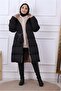 Double-Sided Wearable Hooded Long Women's Puffer Jacket – Black/Beige – Waterproof Winter Coat - 3