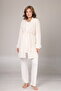 Women's Ecru Jacquard Shawl Collar Winter Long Sleeve Special Design Maternity Pajama Set - 2